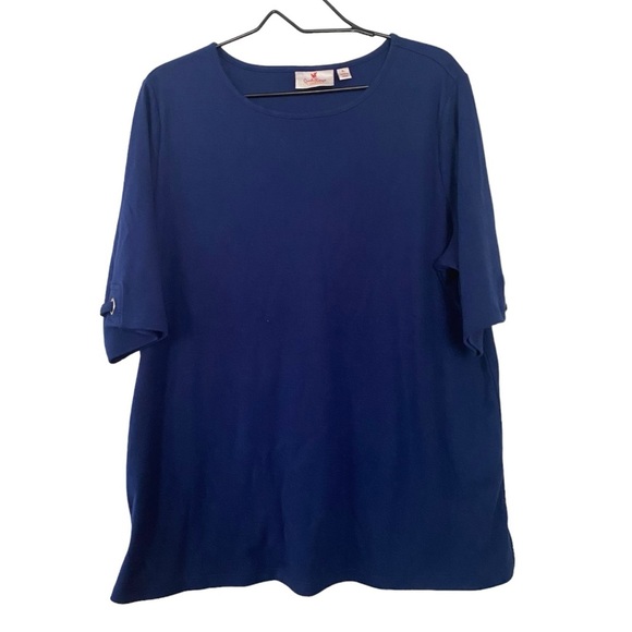 Quacker Factory Blue Short Sleeve T Shirt Women’s Size XL Tee Cotton Blend - Picture 1 of 8